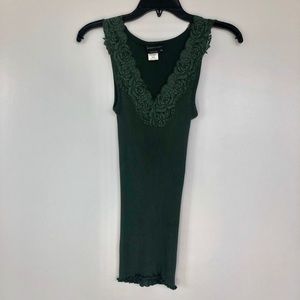BCBGMaxAzria Silk Ribbed Stretch Lace Tank - Green